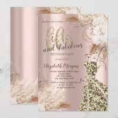 Glitter Jurk, Roos Gold Boho Flower 50e Verjaardag Kaart (Voorkant / Achterkant)