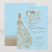 Glitter jurk, tiara, diamanten lichtblauw zoet 16 kaart (Voorkant / Achterkant)