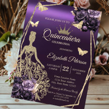 Glitter Jurk, Vlinder Paarse Rozen Quinceañera
