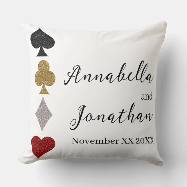 Glitter Kaart Spel Las Vegas Casino Bruiloft Kussen (Voorkant)