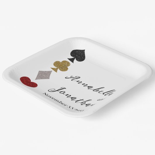 Glitter Kaart Spel Las Vegas Casino Bruiloft Papieren Bordje (Gebogen)