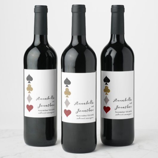 Glitter Kaart Spel Las Vegas Casino Bruiloft Wijn Etiket (Flessen)