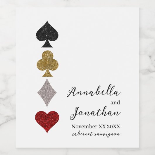 Glitter Kaart Spel Las Vegas Casino Bruiloft Wijn Etiket (Enkel label)