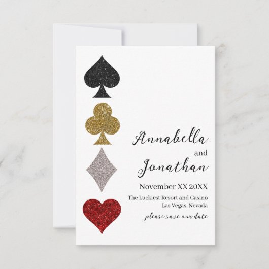Glitter kaartspel Las Vegas Casino Bruiloft Save The Date (Voorkant)