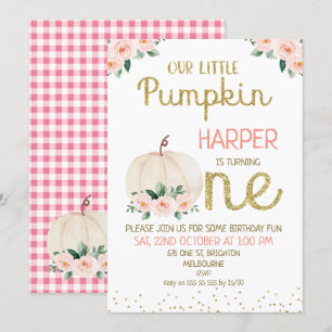 Glitter Kalligrafie Pompoen 1e Verjaardag Kaart