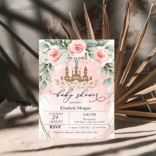Glitter Kasteel Roze Rozen Baby Shower Kaart