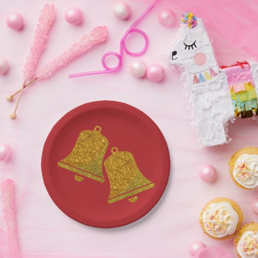 Glitter-kerstbellen Papieren Bordje (Feest)