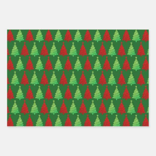 Glitter kerstbomen kerst inpakpapier vel (Voorkant 3)