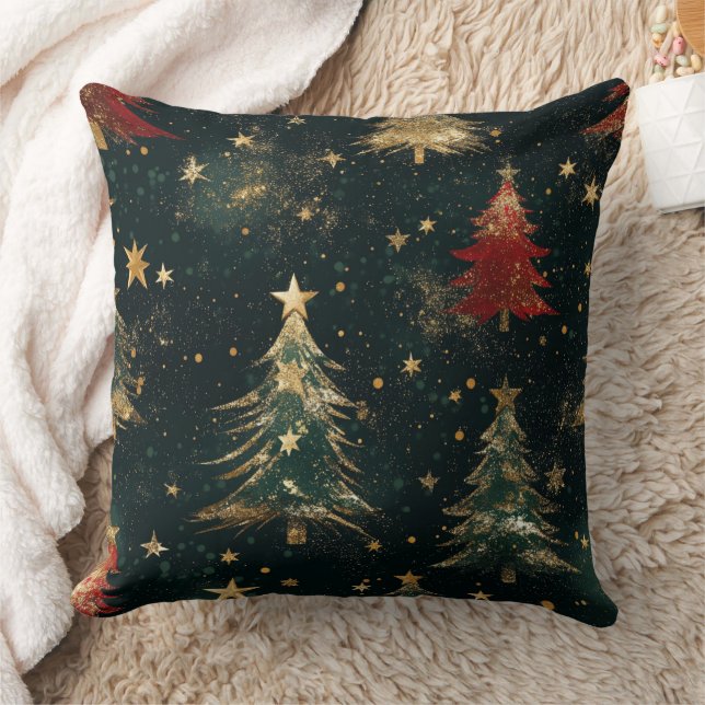Glitter Kerstbomen & Sterren (2) Kussen (Deken)