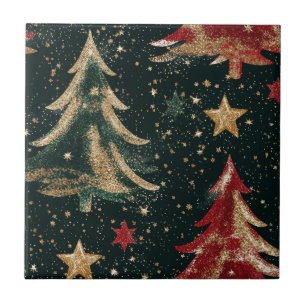 Glitter Kerstbomen & Sterren (3) Tegeltje