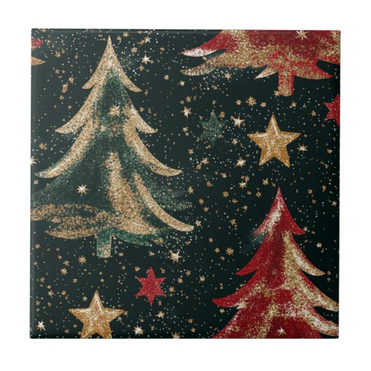 Glitter Kerstbomen & Sterren (3) Tegeltje (Voorkant)