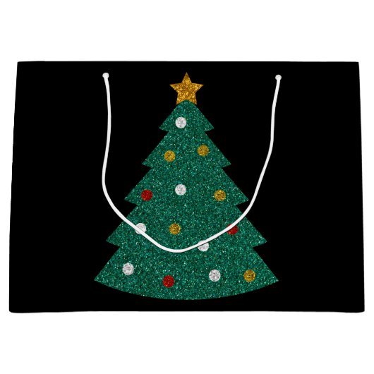 Glitter kerstboom groot cadeauzakje (Voorkant)