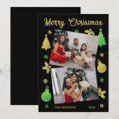 Glitter Kerstboom Jolly Leaf Foto Zwart Feestdagenkaart (Voorkant / Achterkant)