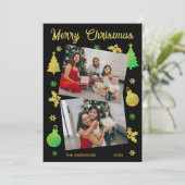 Glitter Kerstboom Jolly Leaf Foto Zwart Feestdagenkaart (Staand voorkant)