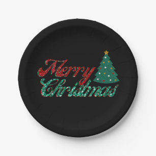 Glitter kerstboom papieren bordje