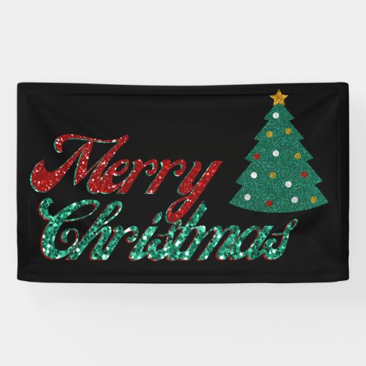 Glitter kerstboom spandoek (Horizontaal)