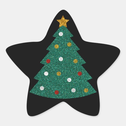 Glitter kerstboom ster sticker (Voorkant)