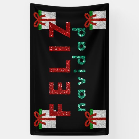 Glitter-kerstcadeau Feliz Navidad Spandoek (Verticaal)