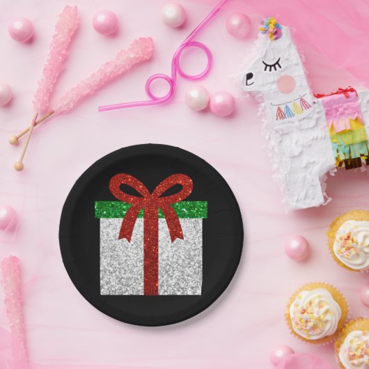 Glitter kerstcadeau papieren bordje (Feest)