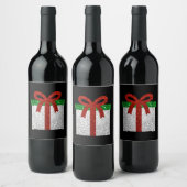Glitter kerstcadeau wijn etiket (Flessen)