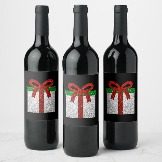 Glitter kerstcadeau wijn etiket (Flessen)