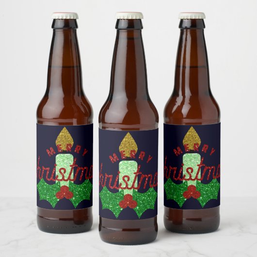 Glitter Kerstkaarle Bier Etiket (Flessen)