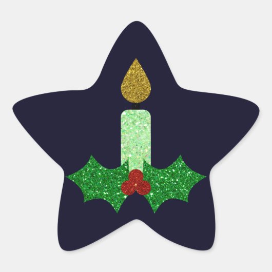 Glitter Kerstkaarle Ster Sticker (Voorkant)