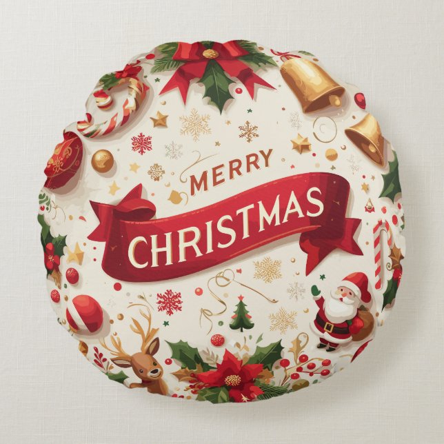 Glitter Kerstmis Bel Sinterklaas Rond Kussen (Voorkant)