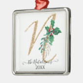 Glitter Kerstmis Holly Foliage Monogram N Metalen Ornament (Links)