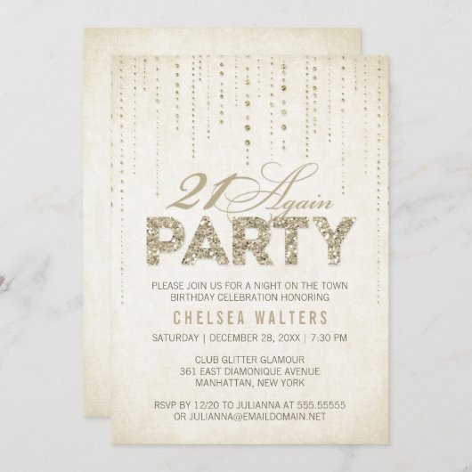 Glitter Kijk 21 opnieuw de Uitnodiging van de Part (Voorkant / Achterkant)