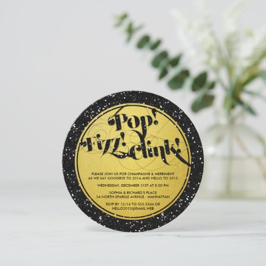 Glitter Kijk Pop! Fizz. Klink! Nieuwjaarsdag Kaart (Staand voorkant)