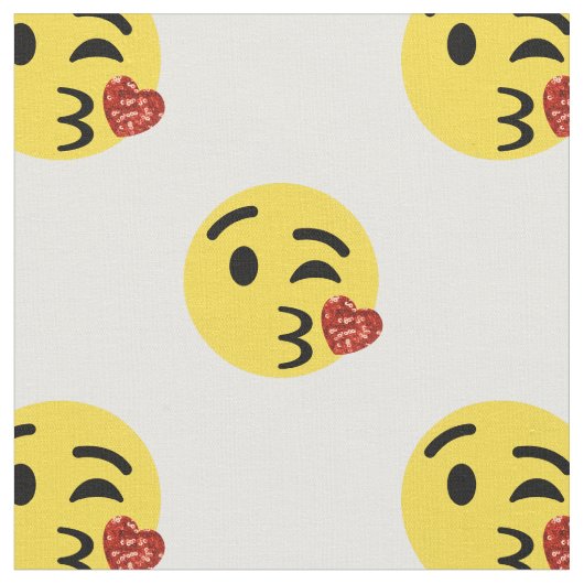 glitter kiss emoji fabric stof (Close Up)