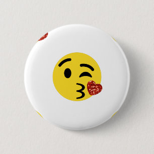 glitter kiss emoji ronde button 5,7 cm