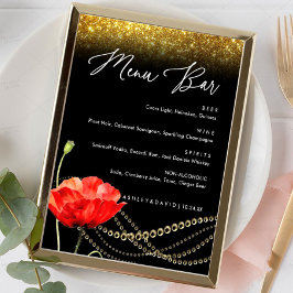 Glitter Klaproos Elegant Trouw Menu Bar Bord  Poster