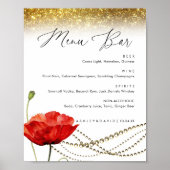 Glitter Klaproos Elegant Trouw Menu Bar Bord  Poster (Voorkant)