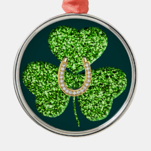 Glitter Klaver en Hoefijzer Ronde Kerstbal Metalen Ornament