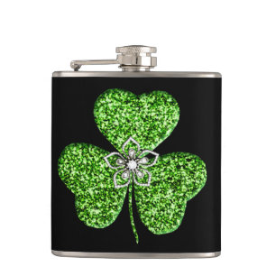 Glitter Klaverblad En Bloem Fles Heupfles