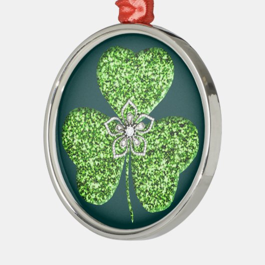 Glitter Klavertje vier en bloem Ronde Kerstbal Metalen Ornament (Links)