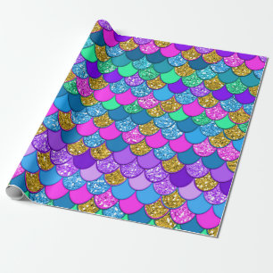 Glitter Kleurrijk Zeemeermin Verjaardagsfeestje Cadeaupapier