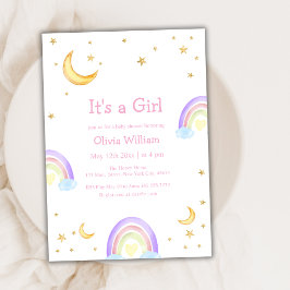 Glitter Kleurrijke Regenboog Maan Ster Baby shower Kaart