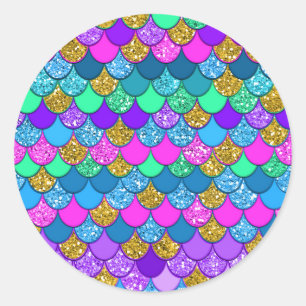 Glitter Kleurrijke Zeemeermin Verjaardagsfeestje Ronde Sticker