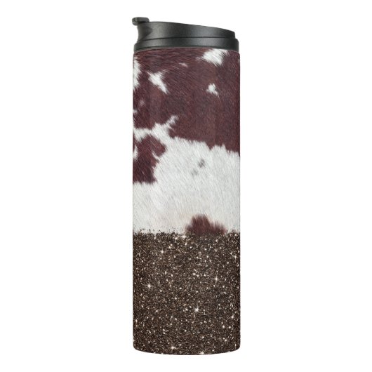 Glitter Koe Print Patroon Thermosbeker (Geroteerd rechts)