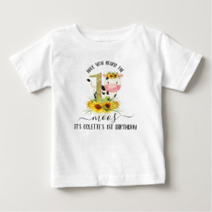 Glitter Koe Zonnebloemen 1e verjaardag T Shirt