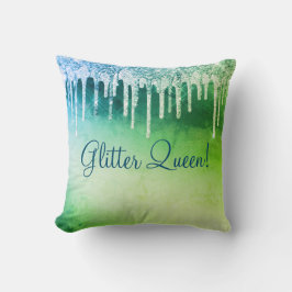 Glitter Koningin Drippend Blauw Groen Cool Mooi Kussen