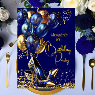 Glitter Koningsblauw Gouden pumps Ballonnen Kaart