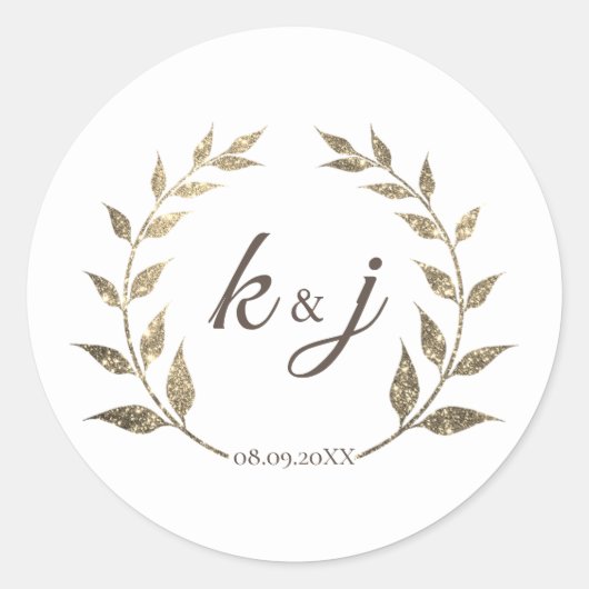 Glitter krans Monogram Bruiloft Save the Date Ronde Sticker (Voorkant)