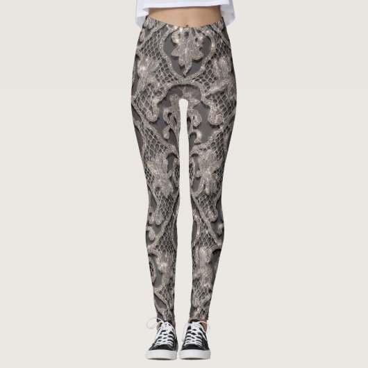 Glitter Lace Illusion Pattern – Elegant Sparkling  Leggings (Voorkant)