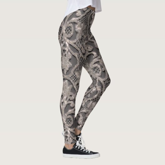 Glitter Lace Illusion Pattern – Elegant Sparkling  Leggings (Rechts)