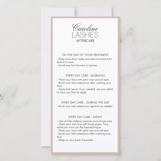 Glitter Lange wimpers Nazorg Beige Cream Bedankkaart (Voorkant)