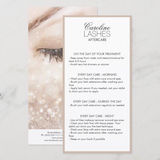 Glitter Lange wimpers Nazorg Beige Cream Bedankkaart (Voorkant / Achterkant)